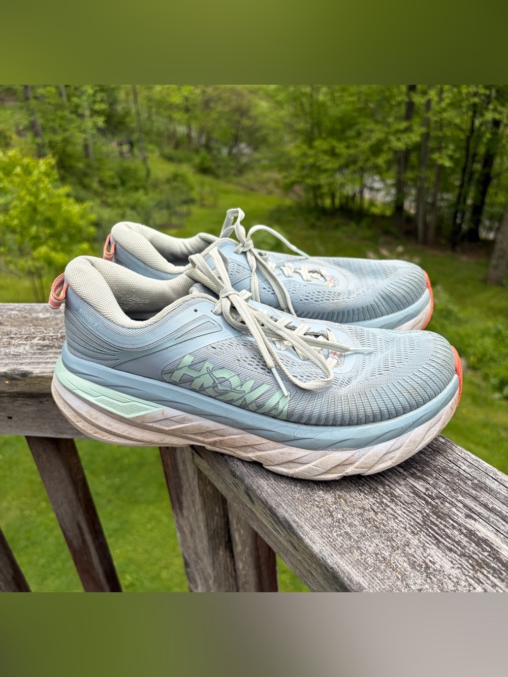 HOKA Bondi 7 Women’s 8.5D *Wide* Blue Fog/Orange Sneakers - Retail $165! *FLAWS*